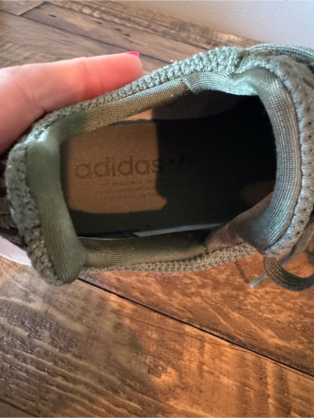 adidas Swift Run Women's Olive Green Knit Athletic Sneakers with White Stripes - Picture 9 of 10